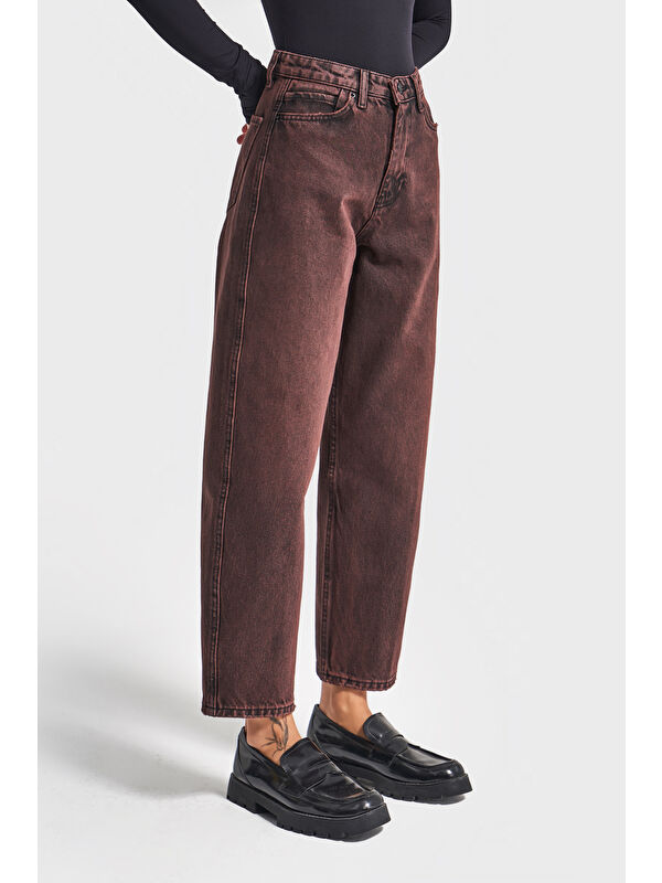 It's Basic Kadın Taşlanmış Bordo Renk 20w5-152 Relax Fit %100 Pamuk Özel Yıkama Denim Jean