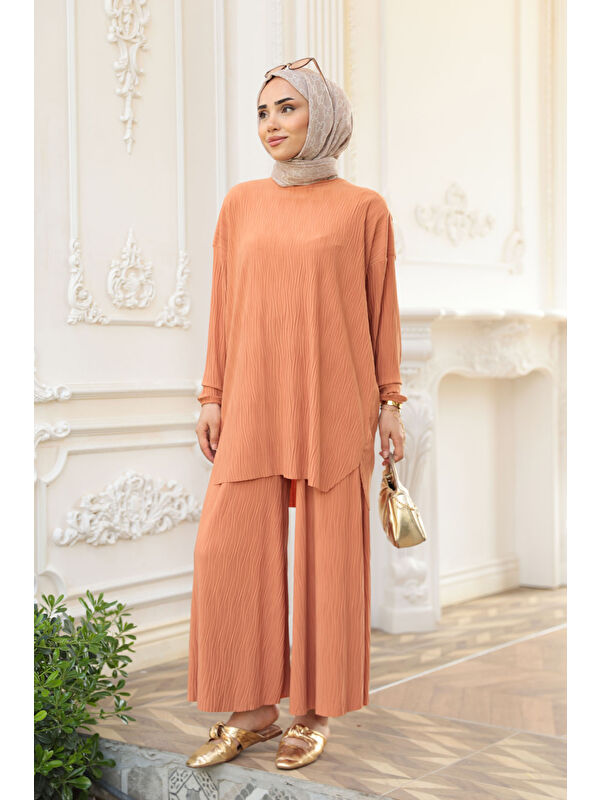 Locco Moda Kadın Kabarık Kumaş Takım Turuncu