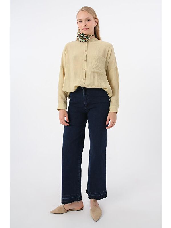 ALLDAY Koyu Mavi-Büyük Beden Pamuklu Elastanlı Wide Leg Denim Pantolon