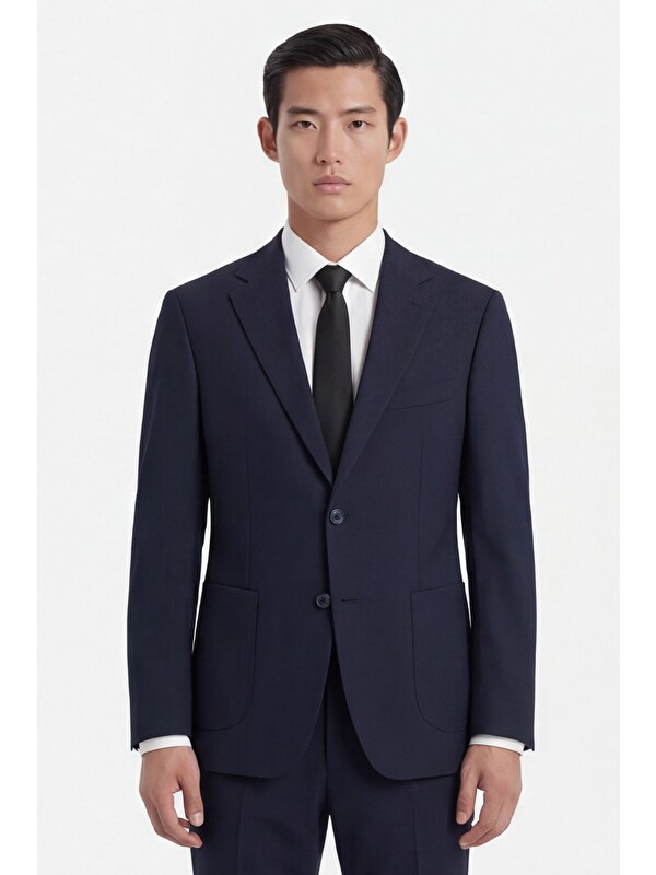 Sabri Özel Lacivert Slim Fit 6 Drop Mono Yaka Viskon Tam Astarlı Takım Elbise