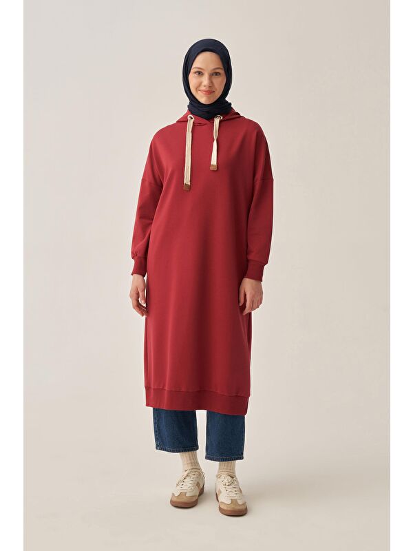 ALLDAY Bordo-Kuşgözlü Kapüşonlu Cepli Sweat Tunik