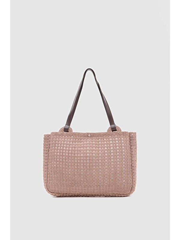 Shulebags Fabri Big Size Makrome Omuz Çantası Vizon