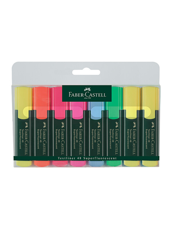 Faber-Castell Fosforlu Kalem Karışık Renk 8'li Set,Su Bazlı, Kesik Uçlu, Ergonomik Tasarım