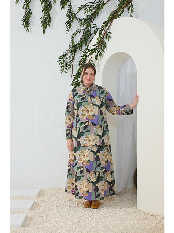 AKER Yeşil Desenli Poplin Tunik