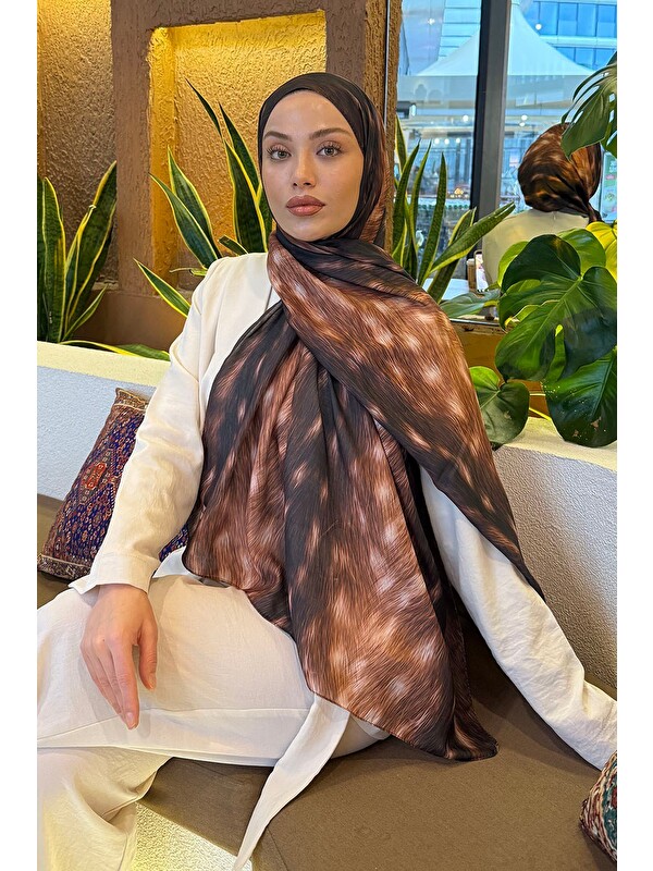 Lamelif Ceylan Desen Soft Şal Kahverengi