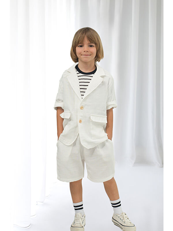 Catz Kids Beyaz Müslin Ceket Şort Takım