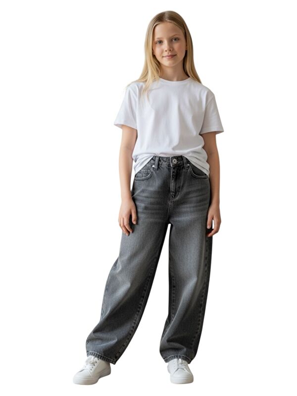 A.S.L GOLF CLUB Kız Çocuk Wide Baggy Fit Geniş Paça Jean Pantolon
