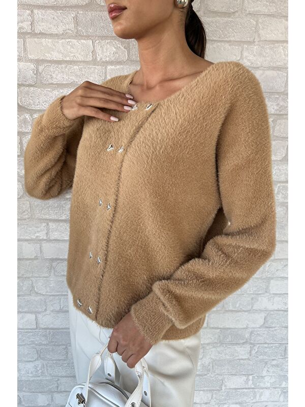 Gülseli Kalp Düğmeli Şardonlu Triko Ceket (s,m,l,xl Uyumludur)