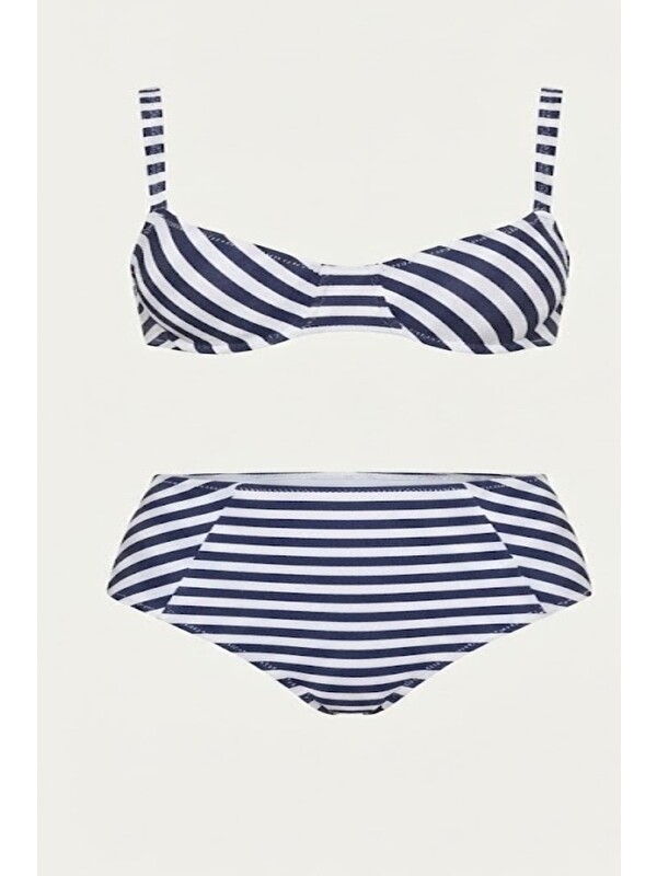 C&City Yüksek Bel Straplez Bikini Takım 3225 Lacivert/Beyaz