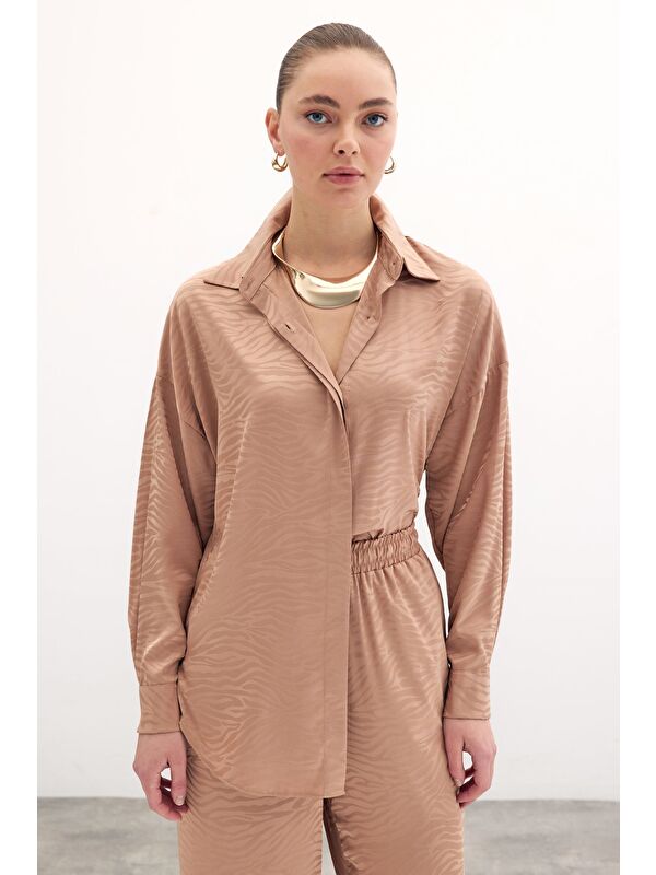 SATEEN Zebra Desenli Salaş Gömlek - Camel