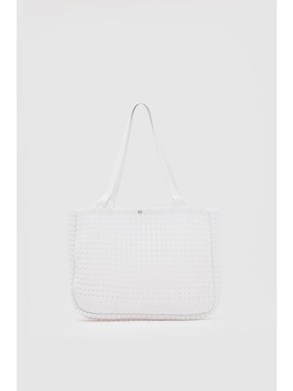 Shulebags Fabri Big Size Makrome Omuz Çantası Beyaz