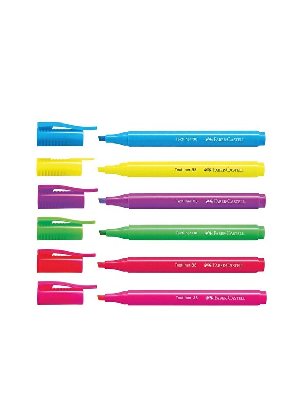 Faber-Castell Fosforlu Kalem 38 Neon 6'lı Set,Canlı Renkler, Su Bazlı Mürekkep, Ergonomik Tasarım