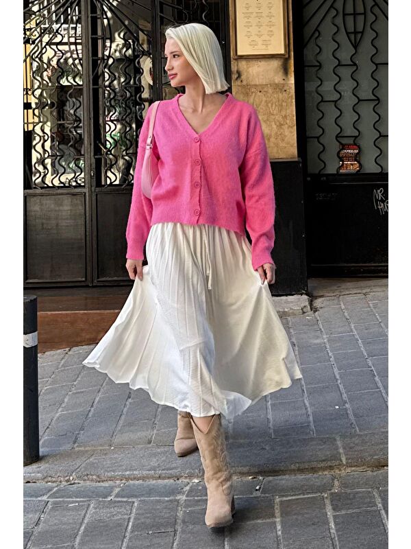 Madmext Pembe V Yaka Kadın Triko Hırka Mg2462