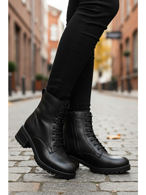 Ayakmod Kahverengi Ayakmod Hakiki Deri Bağcıklı Kadın Bot 2680-1 Z