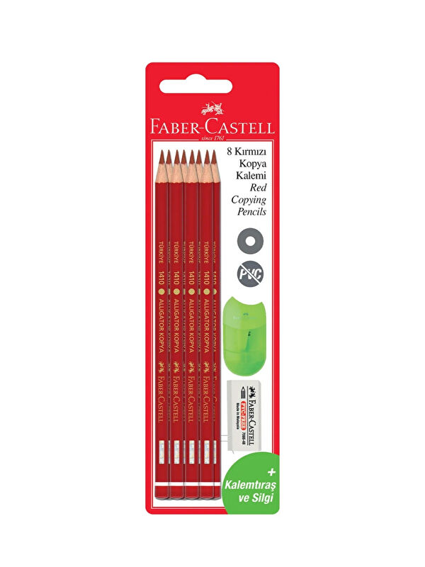 Faber-Castell Kırmızı Kopya Kalemi 8'li Set – Silgi ve Kalemtıraş Hediyeli, Kırılmaya Dayanıklı Uç ve Canlı Renkle