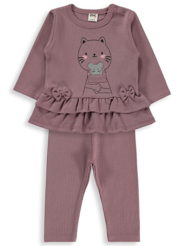 Civil Baby Kedi Baskılı 6-18 Ay Takım - Kahve