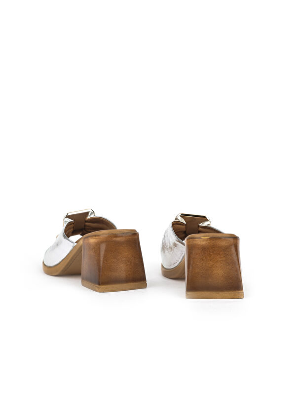 Kadın Hakiki Deri Topuklu Terlik 151992Z19008 Gümüş - Görsel 4