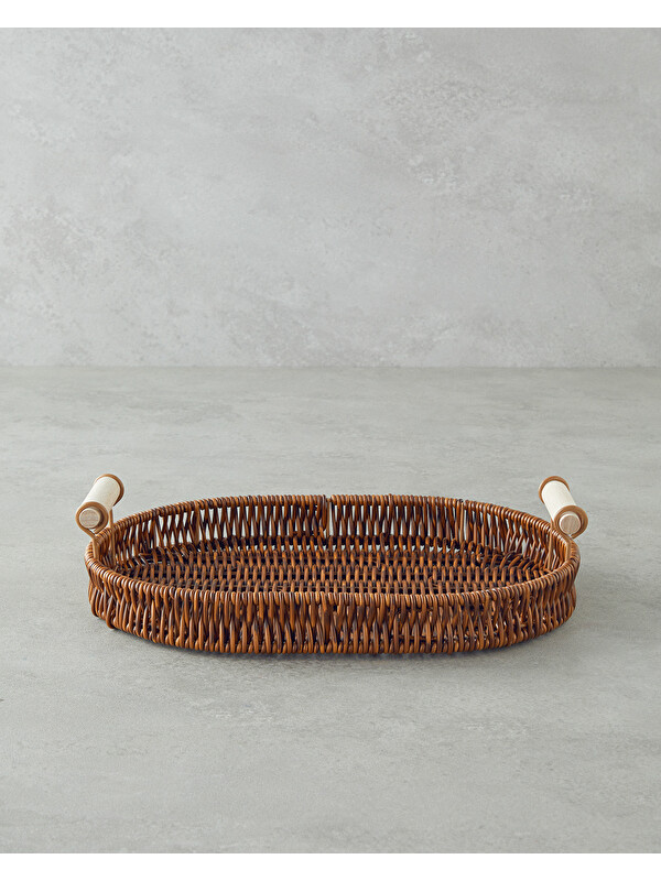 English Home Boho Plastik Rattan Tepsi 29x20x3 Cm Kahverengi