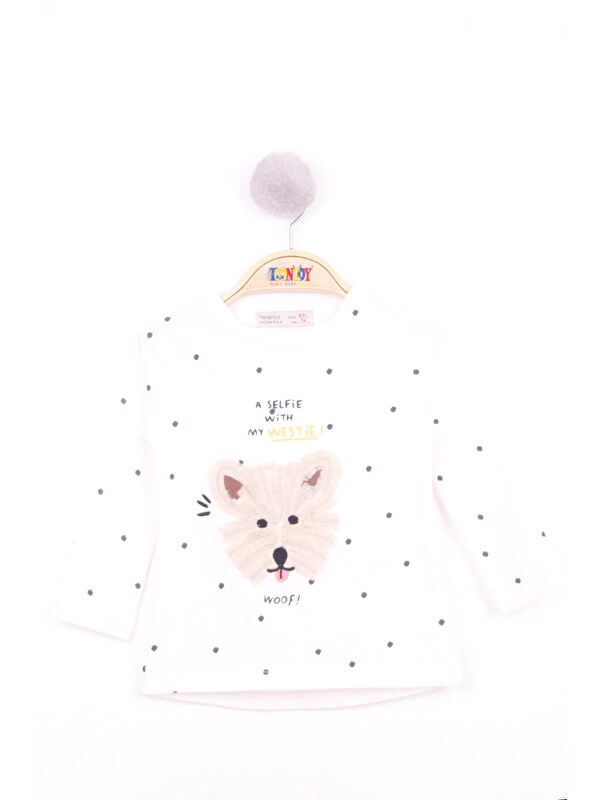 Toontoykids Kız Bebek Köpek Nakışlı T-Shirt
