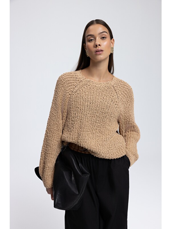 Mai Collection Latte Bisiklet Yaka Hardal Triko Kazak