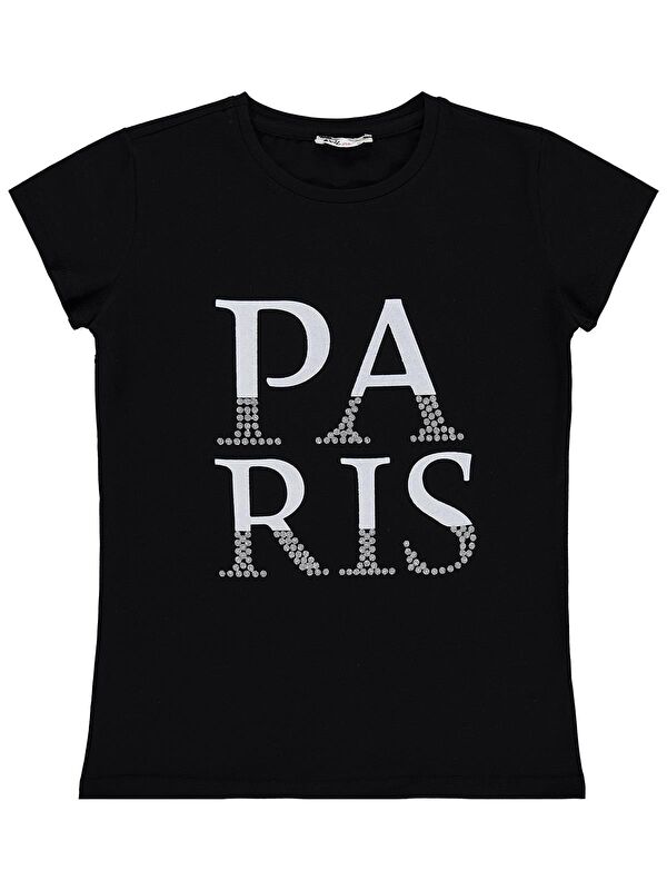 Civil Girls Paris Baskılı 10-13 Yaş Tişört - Siyah