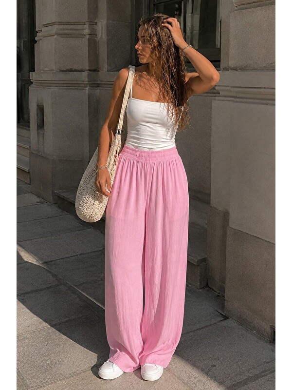 Madmext Pembe Transparan Yüksek Bel Pantolon Mg2871