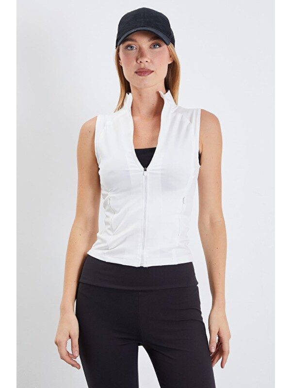 Fullamoda Dik Yaka Dalgıç Kumaş Slim Fit Yelek