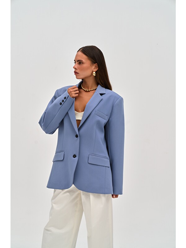 Mai Collection Emma Dikiş Detaylı Mavi Blazer
