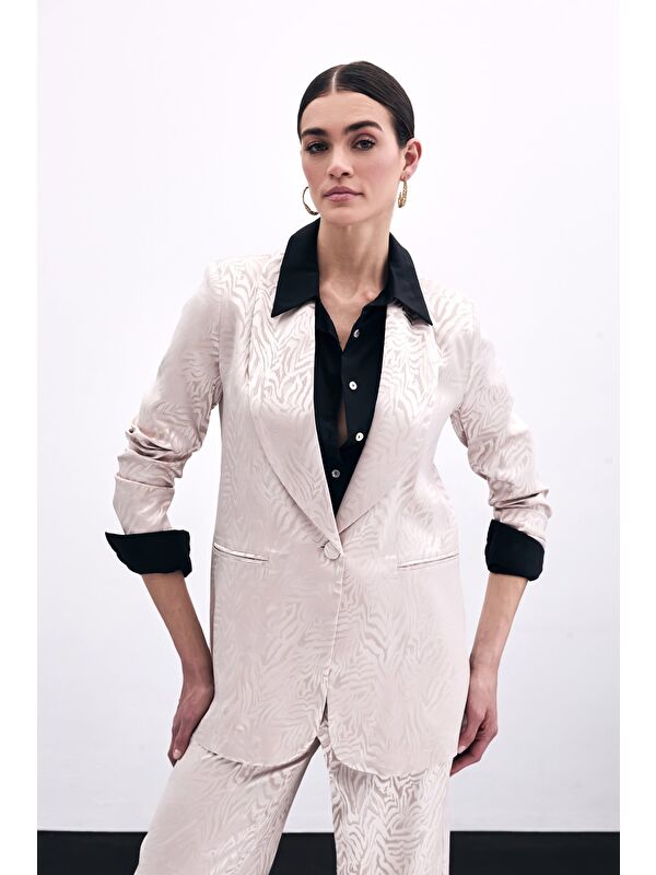 SATEEN Zebra Desenli Ceket - Pudra