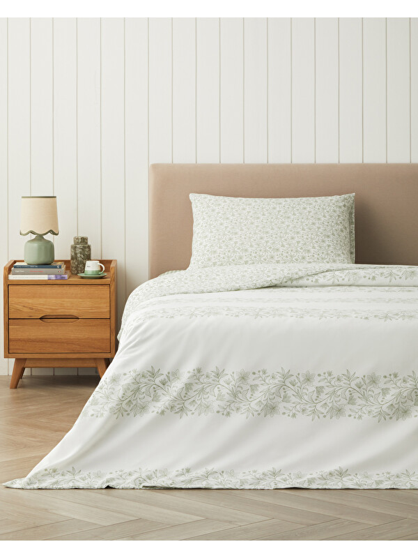 English Home Lillibelle Kolay Ütülenir Çarşaflı Tek Kişilik Nevresim Takımı 160x220 cm Yeşil