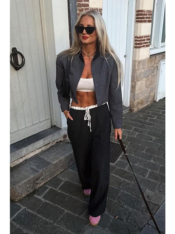 Madmext Siyah Çift Bel Bantlı Wide Leg Kadın Pantolon Mg2551