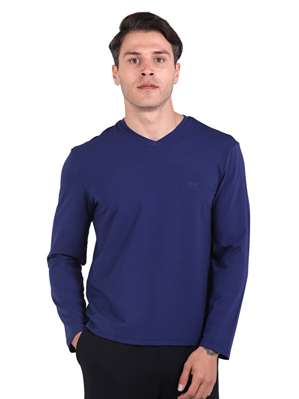 D'S damat Ds Damat V yaka Uzun kollu T- shirt LACİVERT