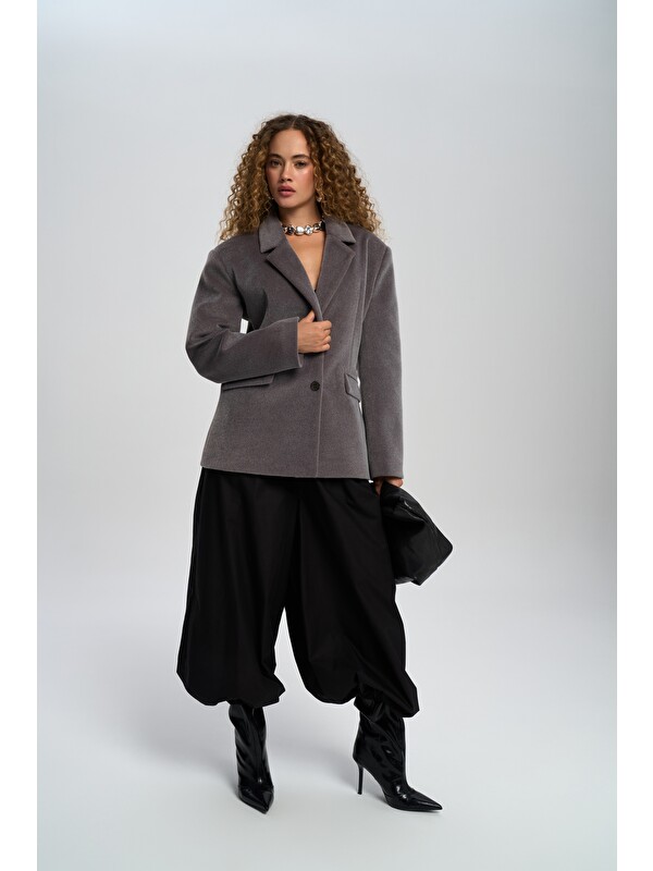 Mai Collection Kaela Bel Oturmalı Gri Blazer