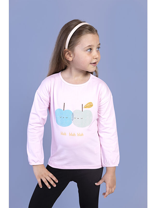 Toontoykids Kız Çocuk Baskılı Kol Ucu Lastikli Sırtı Nakış Detaylı Tişört