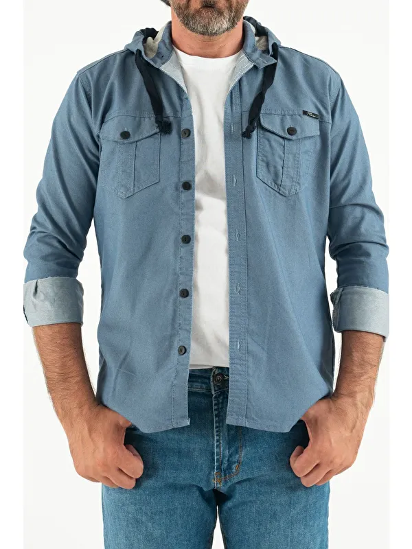 Comstar Erkek Slim Fit Dar Kalıp Kapüşonlu Jean Gömlek