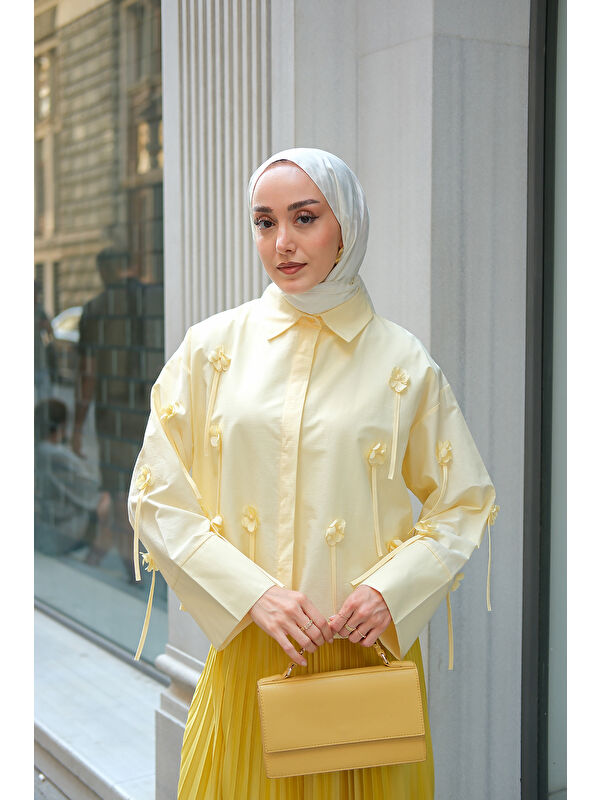 Locco Moda Kadın Çiçek Desenli Gömlek Sarı
