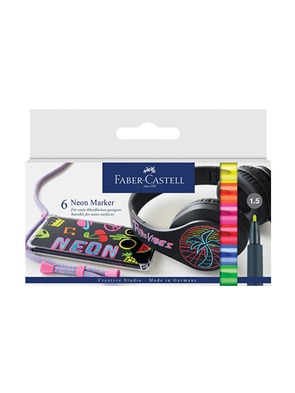 Faber-Castell Neon Markör 6'lı Set,Canlı Renkler, 1.5 mm Uç, Yüksek Kalite