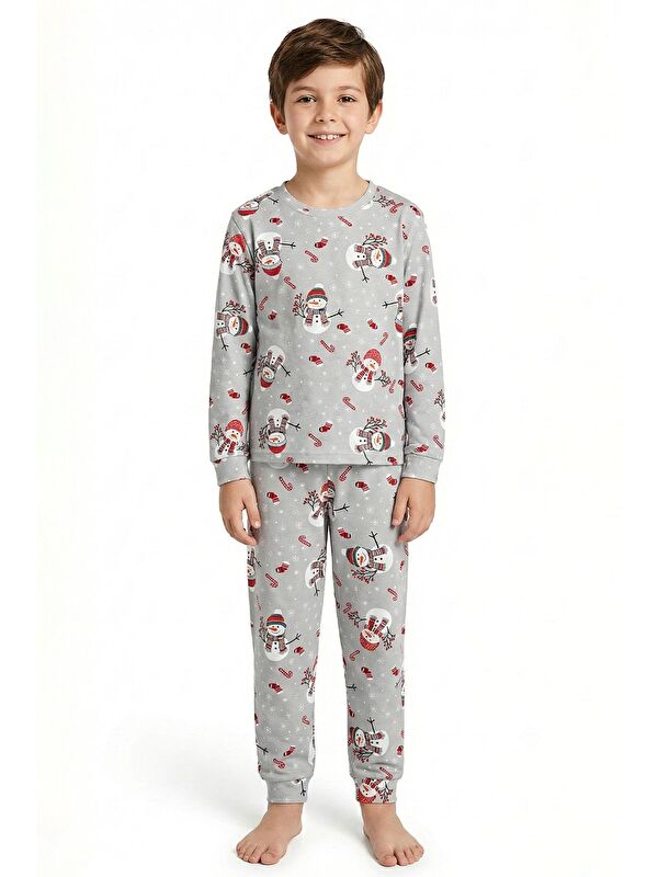 ZUZUNGA Unisex Yılbaşı Temalı Cute Kardan Adam Desenli Çocuk Pijama Takımı