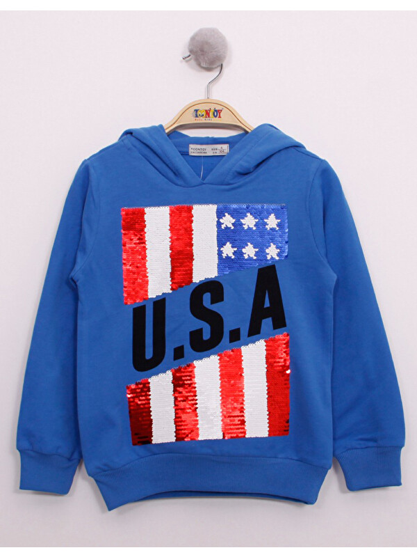 Toontoykids Mavi Erkek Çocuk Pullu U.S.A lı Nakışlı Sweatshirt-23710