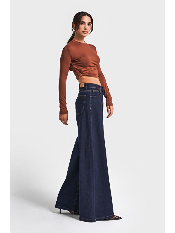 It's Basic Kadın İndigo Renk 7w5-50 Süper Palazzo Fit Esnek Elastan Kumaş Denim Jean