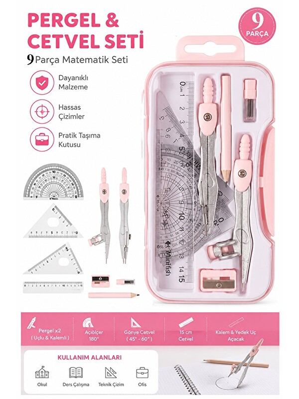 Artlantis Metal Pergel Seti 9 Parça 1 Paket 9121 Profesyonel Pergel Çizim Proje Matematik Mimar Mühendis Çizim