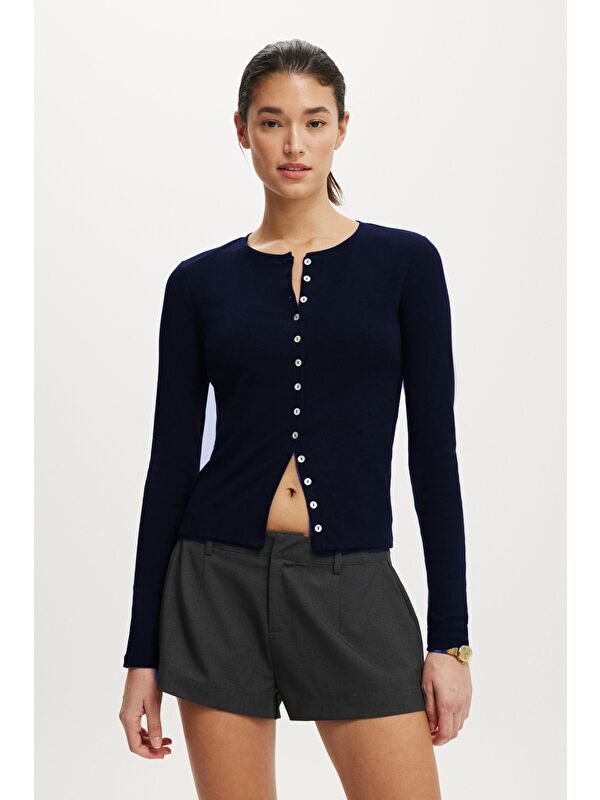 Madmext Lacivert Slim Fit Düğmeli Kadın Hırka Mg2580