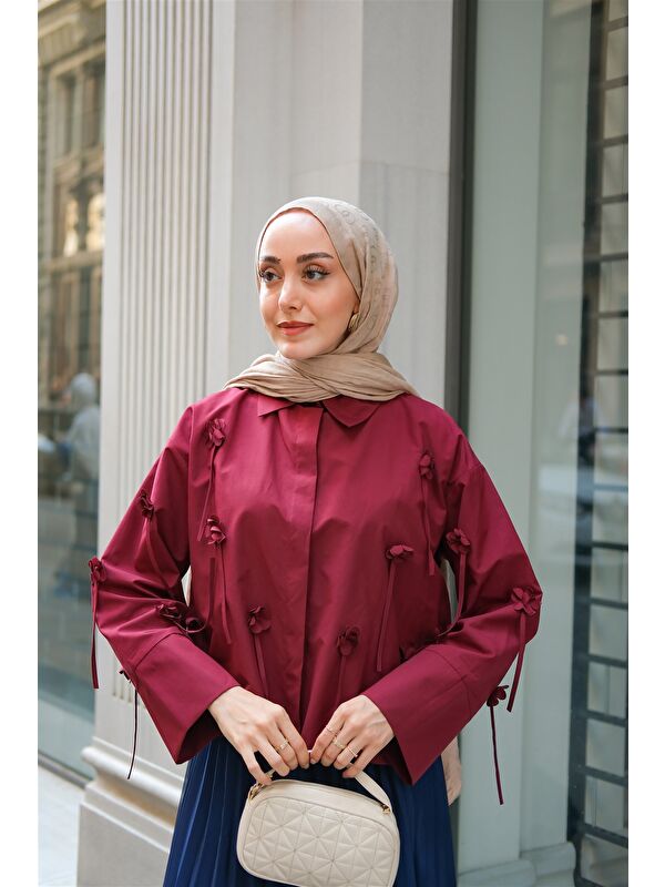 Locco Moda Kadın Çiçek Desenli Gömlek Bordo