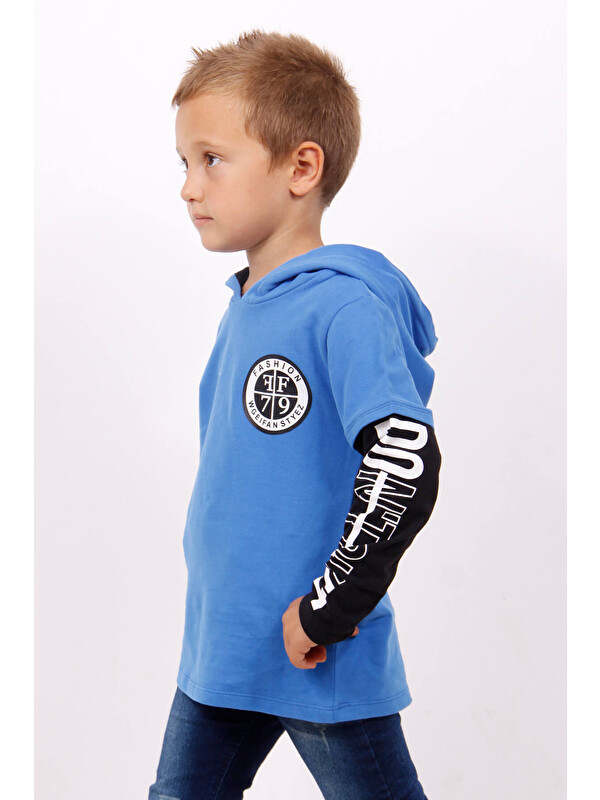 Toontoykids Erkek Çocuk Kapüşonlu Kolları Baskılı Sweatshirt