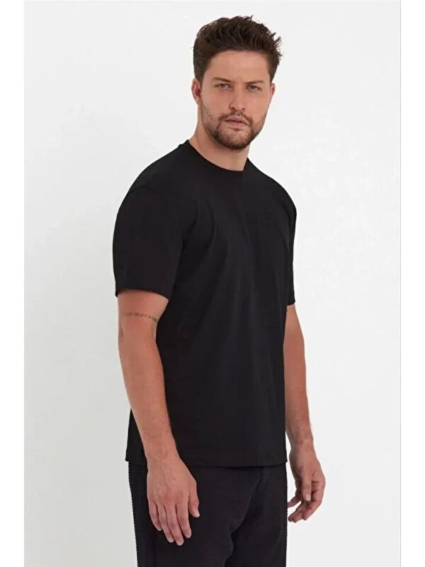 Jane's Erkek 24/1 Düz A Kalite Oversize T-shirt - Siyah