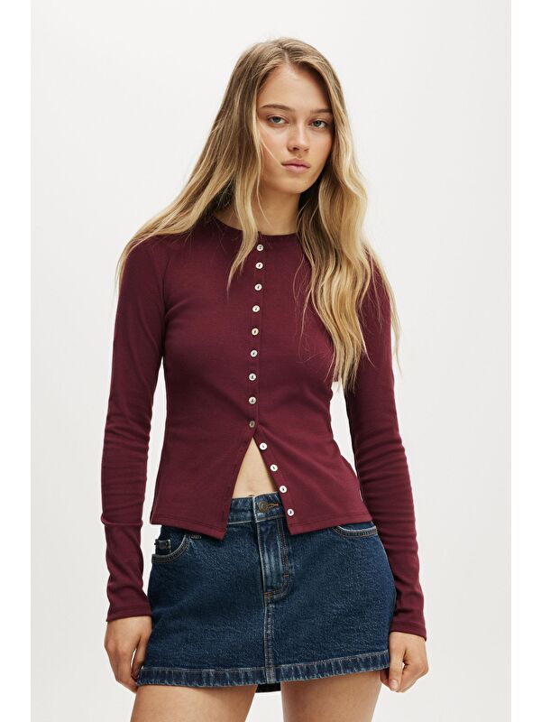 Madmext Bordo Slim Fit Düğmeli Kadın Hırka Mg2580
