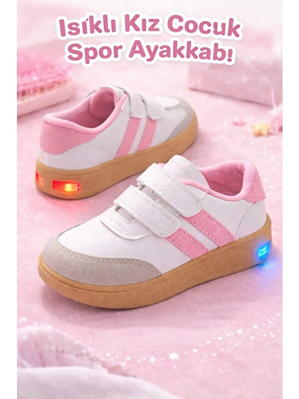 Slipcat Unisex Günlük Işıklı Çocuk Cırtlı Yürüyüş Koşu Sneaker Spor Ayakkabı