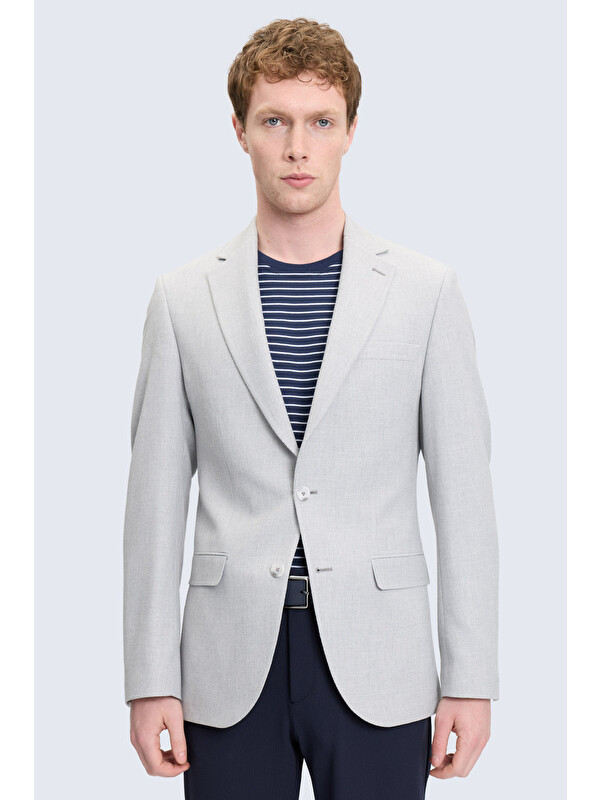 Hatemoğlu Gri Slim Fit Mono Yaka Klasik Ceket