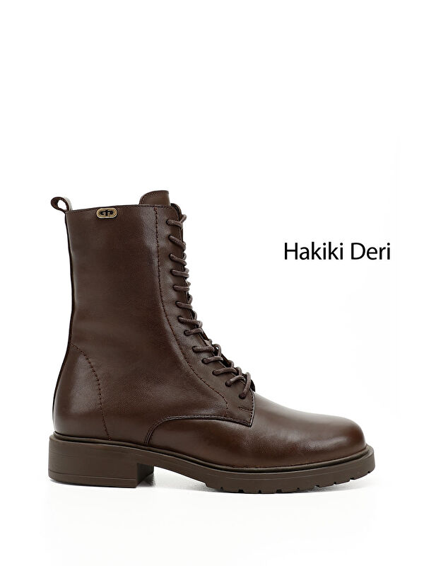 Kadın ORTA KAHVERENGİ Fermuarlı Hakiki Deri Postal Bot - Görsel 2