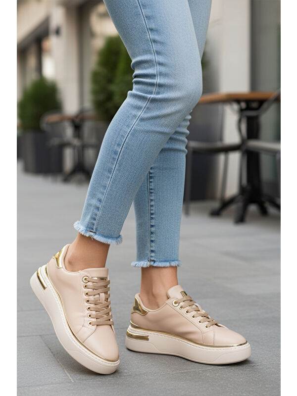 Bej Bağcıklı Hafif Kadın Sneaker Lady 029 Z - Görsel 4